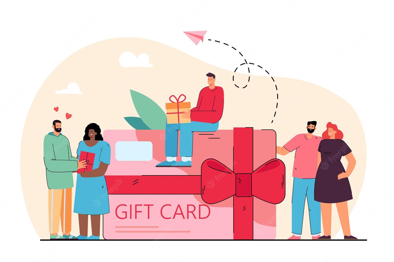 Tiny People Near Giant Gift Card Voucher From Store Flat Illustration 74855 15543