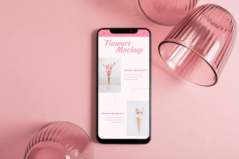 Top view smartphone and glasses mockup Free Psd