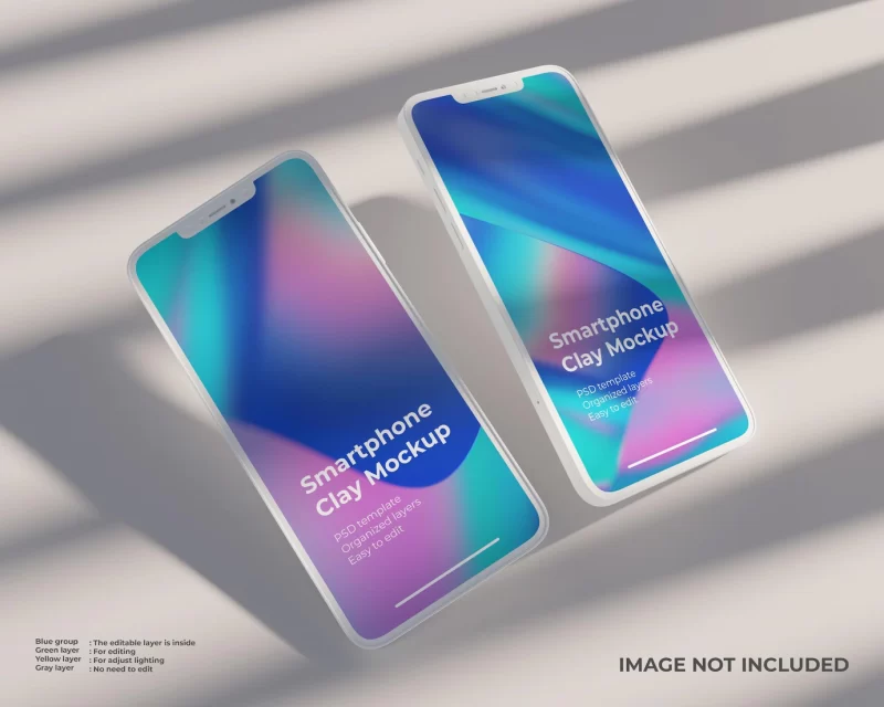 Two smartphone clay mockup Free Psd