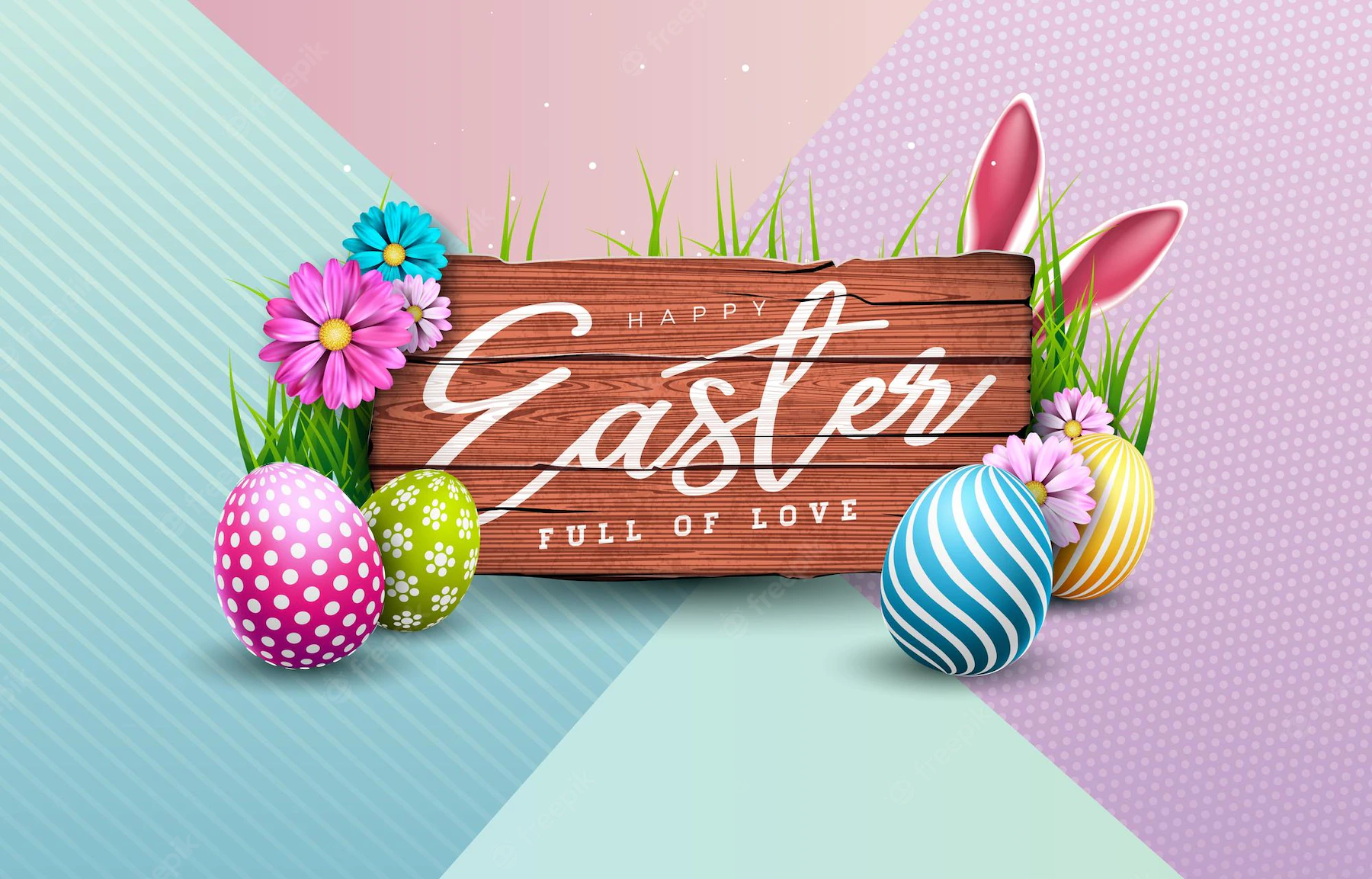 Vector Illustration Happy Easter Holiday With Colorful Painted Egg Spring Flower Rabbit Ears 1314 3120