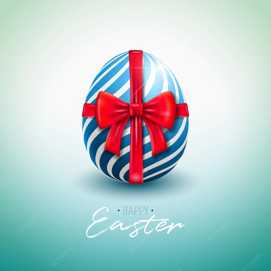 Vector Illustration Happy Easter Holiday With Painted Egg Red Bow Ribbon Light Background 1314 3016