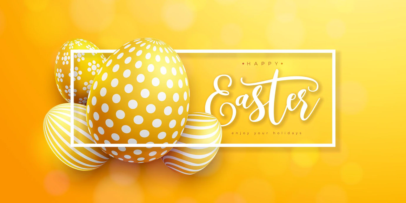 Vector Illustration Happy Easter Holiday With Painted Egg Shiny Yellow Background 1314 3108