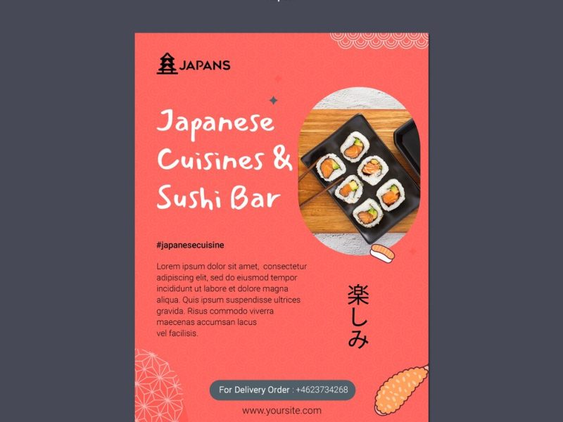 Vertical flyer template for japanese cuisine restaurant Free Psd