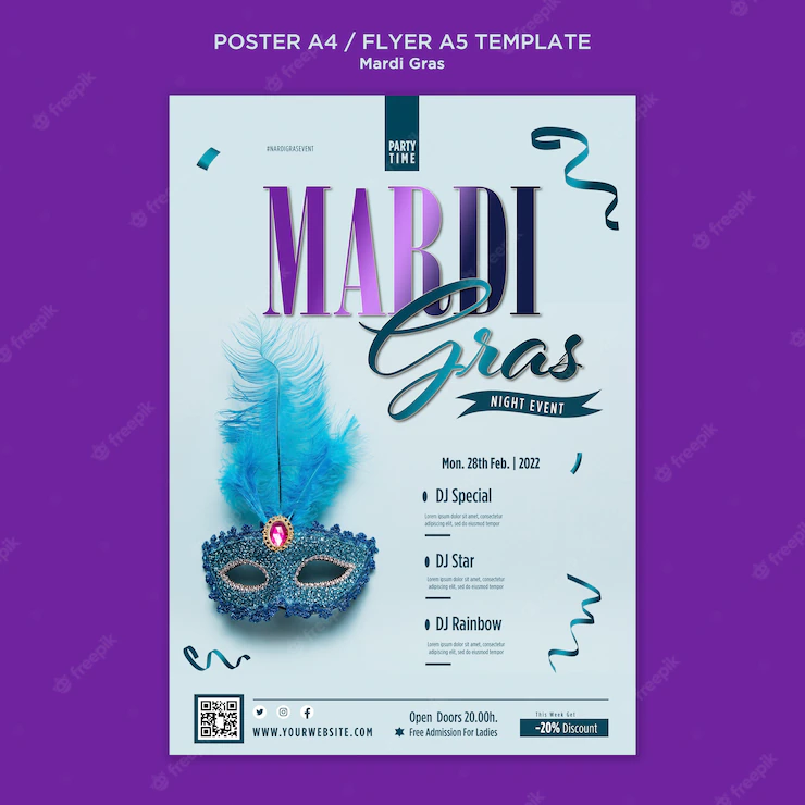 Vertical Flyer Template Mardi Gras With Carnival Mask 23 2149254969