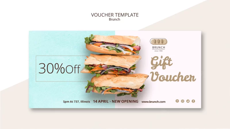 Voucher template for brunch Free Psd