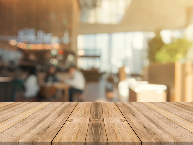 Wooden Board Empty Table Top Blurred Background 1253 1584