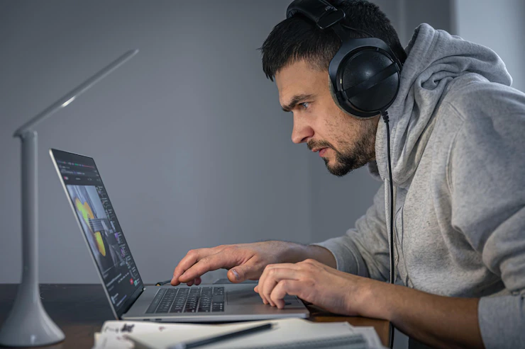 Working Process Night Musician Is Creating Music Night 169016 17532