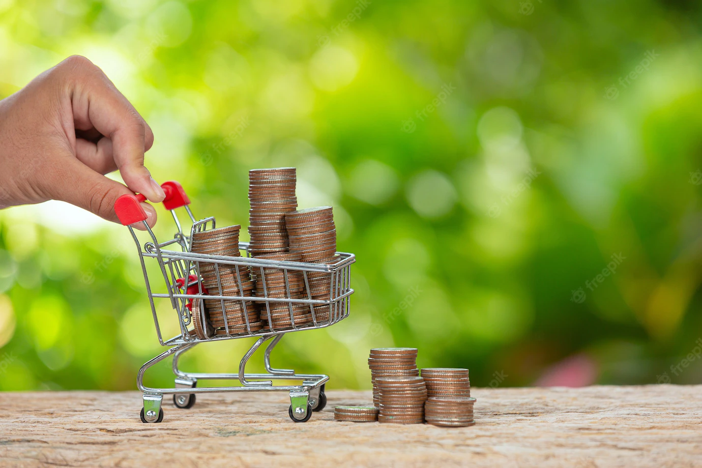 World Habitat Day Close Up Picture Hand Pushing Little Cart Which Full Coins 1150 26737