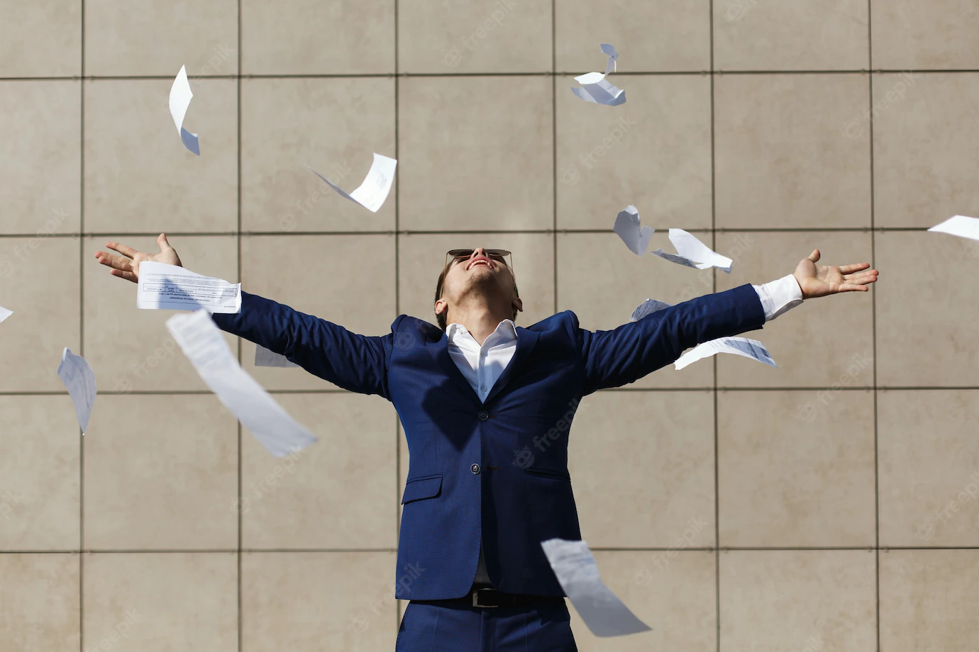 Young Businessman Throughs Away Papers Standing Street 8353 7198