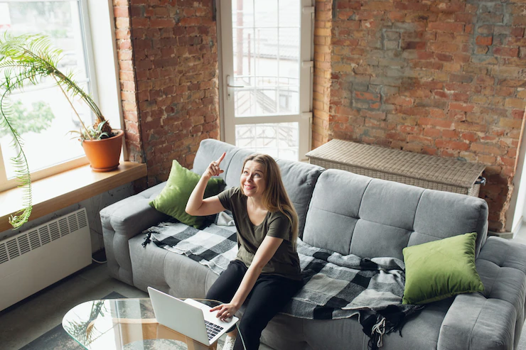 Young Woman Businesswoman Looking Job Home Looks Computer Screen Monitor 155003 43235