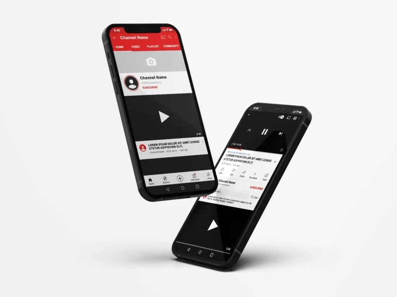 YouTube on mobile phone mockup Free PSD or photoshop document