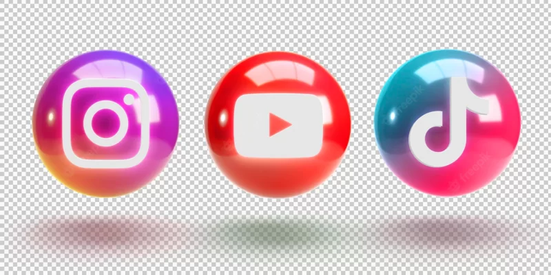 3d glowing spheres with social media logos Free Psd
