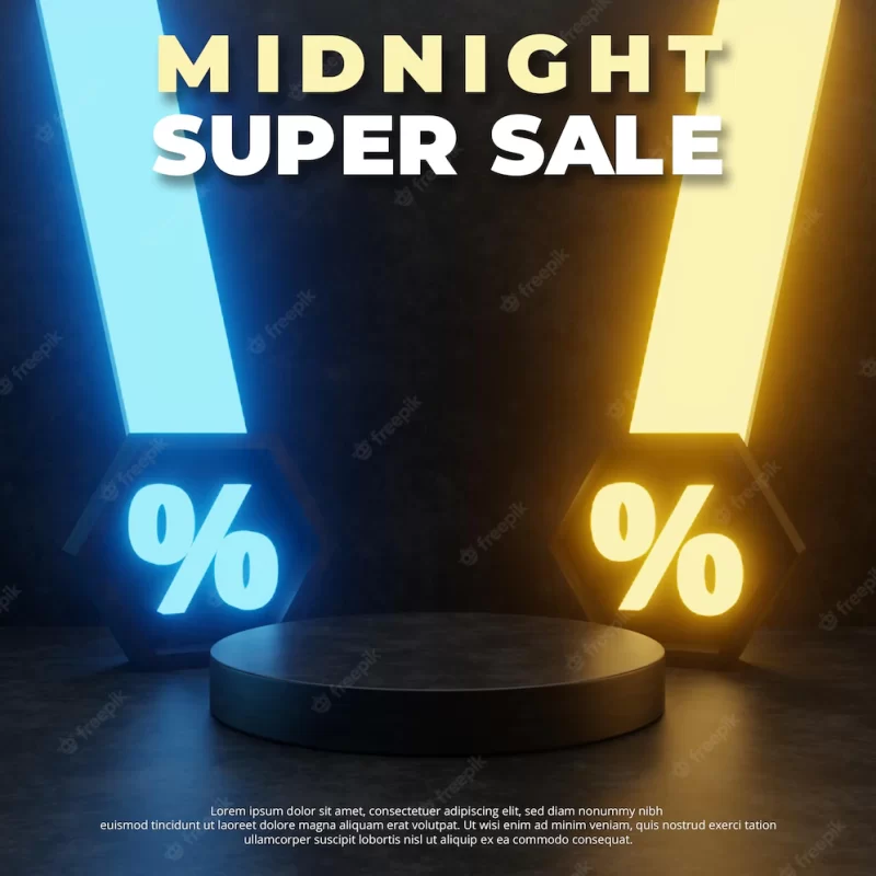 3d midnight neon light, sales podium Premium Psd