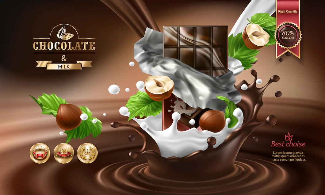 3d Splashes Melted Chocolate Milk With Falling Pieces Chocolate Bars 1441 835
