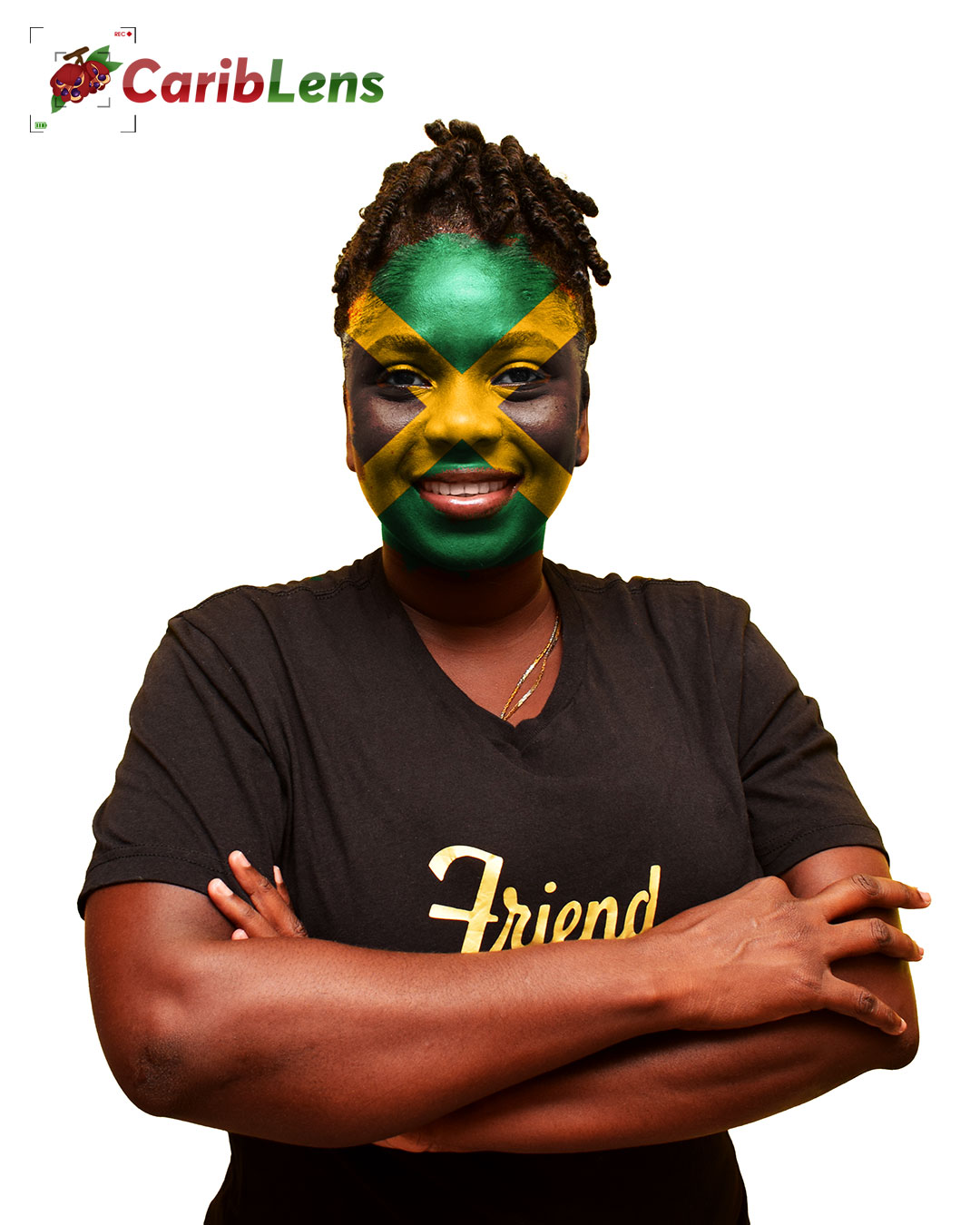 African American Black Woman With Jamaican Flag Painted On Face