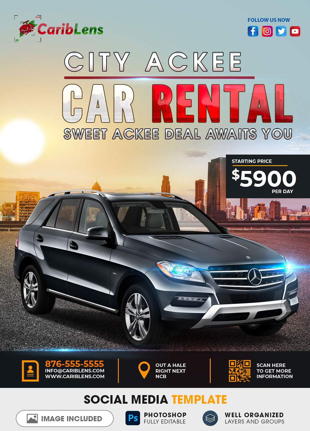Big City Car Rental And Promotional Flyer And Post For Social Media Copy