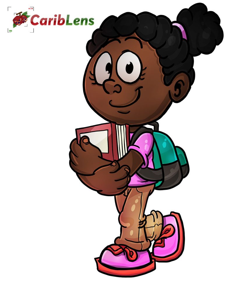 Cartoon African American Black Little Girl Walking To Summer School Free Illustration