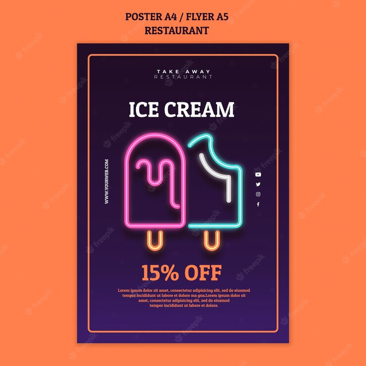 Abstract Restaurant Poster Template With Neon Ice Creams 23 2148772710