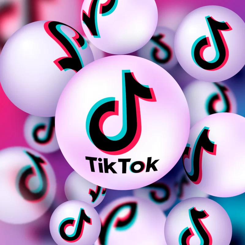 Abstract tiktok banner with 3d balls Free Vector