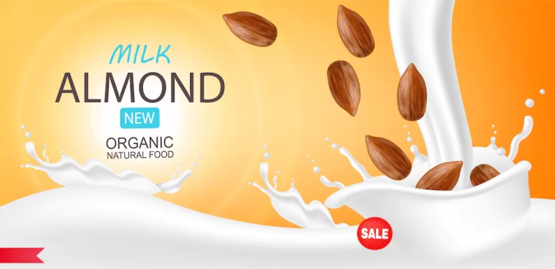 Almond milk realistic, organic milk, beautiful background, splash milk, new product Premium Ve