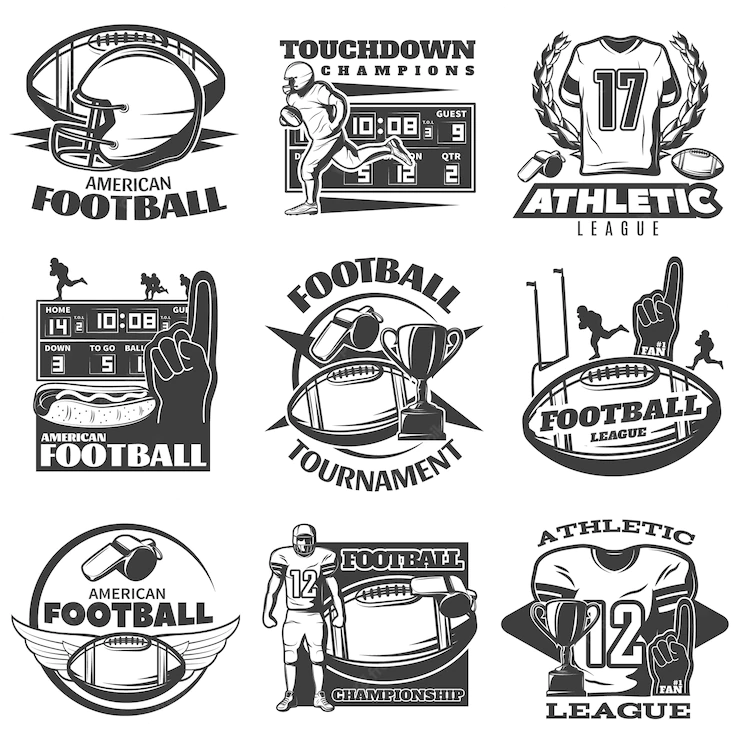 American Football Black White Emblems With Player Trophy Foam Hand Sports Clothing Equipment Isolated 1284 33844