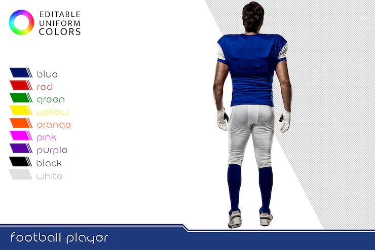 American football player with several colorful uniforms Free Psd