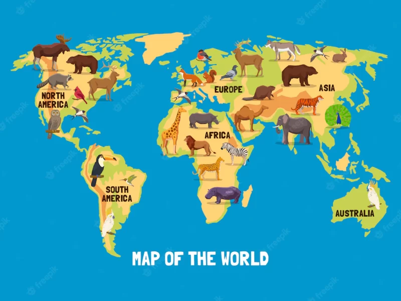 Animals world map Free Vector