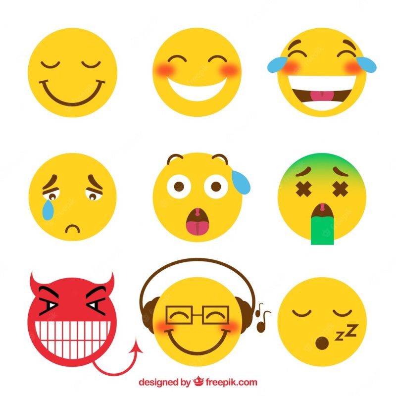 Assortment of funny emojis in flat design Free Vector