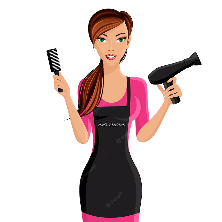 Attractive Happy Girl Hairdresser With Comb Hair Dryer Portrait Isolated White Background Vector Illustration 1284 2390