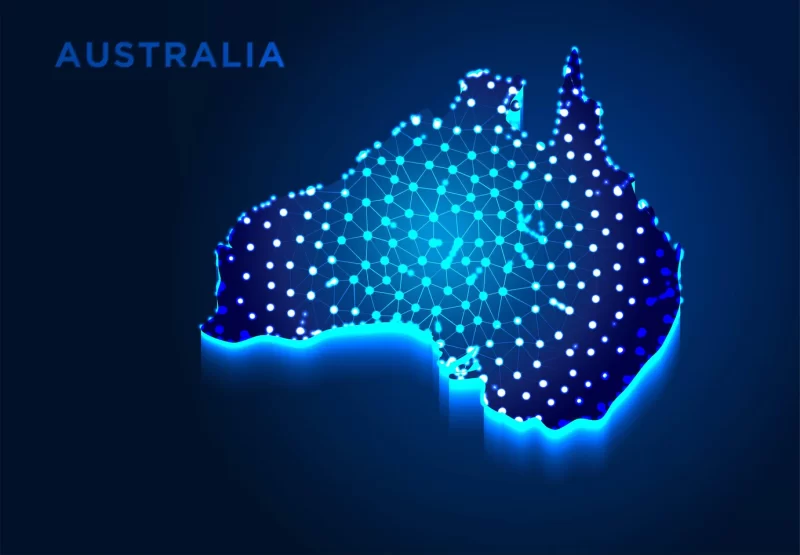 Australia map in blue silhouette abstract low poly designs from line and dot wireframe vector illustration Free Vector