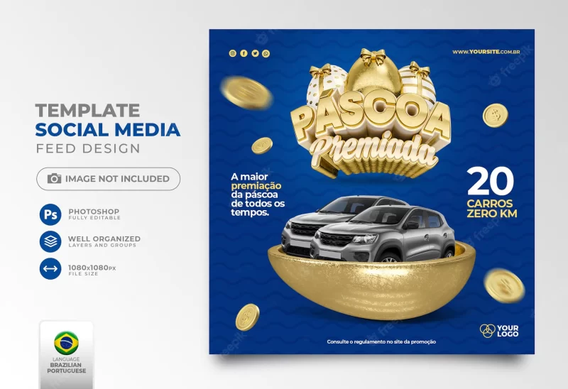 Award-winning Easter social media post in Portuguese 3d render for offers campaign in brazil Free PSD