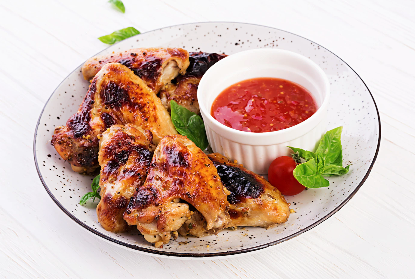 Baked Chicken Wings Asian Style Tomatoes Sauce Plate 2829 10657