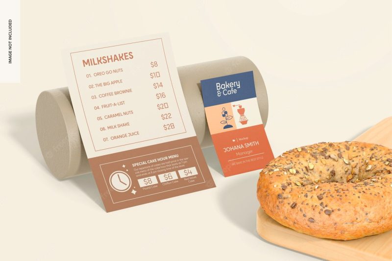 Bakery presentation cards mockup, leaned Free Psd