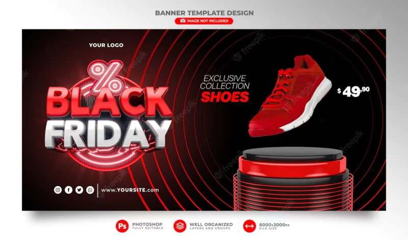 Banner black friday 3d realistic render for promotion campaigns and offers special sale Free Psd