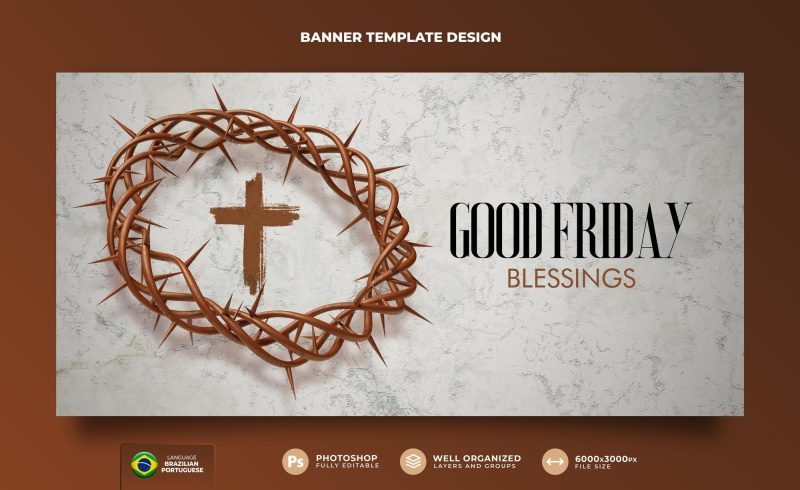 Banner good Friday happy Easter for Christianity 3d render Free PSD