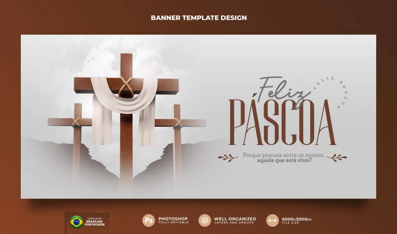 Banner happy Easter for Christianity in Portuguese 3d render Free PSD