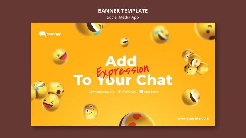 Banner template for social media chatting app with emojis Free Psd