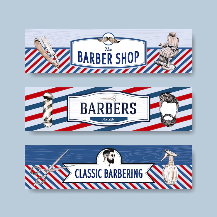 Banner template with barber concept design for advertise. Free Vector