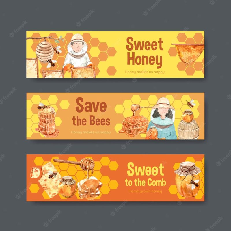 Banner template with honey for advertise watercolor Free Vector