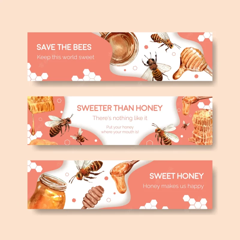 Banner template with honey for advertise watercolor Free Vector