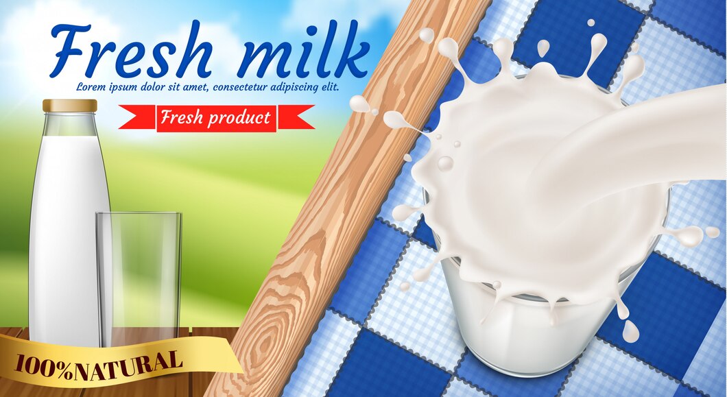 Banner With Milk Bottle Full Glass Fresh Dairy Drink With Splash 1441 1799