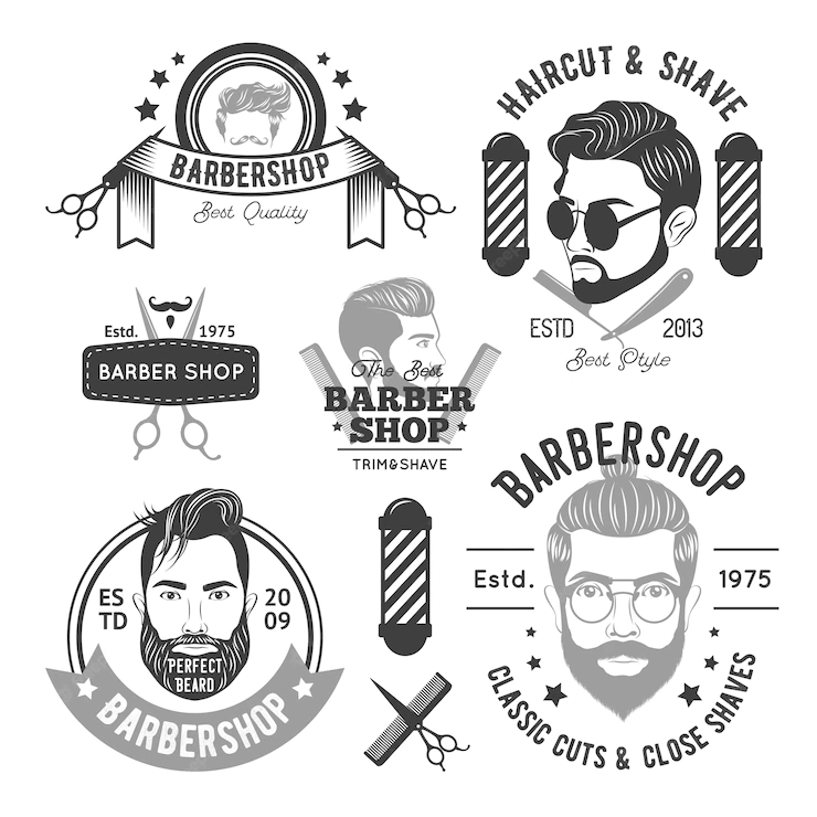 Barbershop monochrome emblems Free Vector