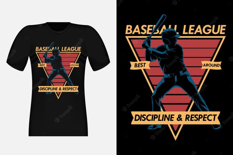 Baseball league discipline and respect silhouette vintage t-shirt design Premium Vector