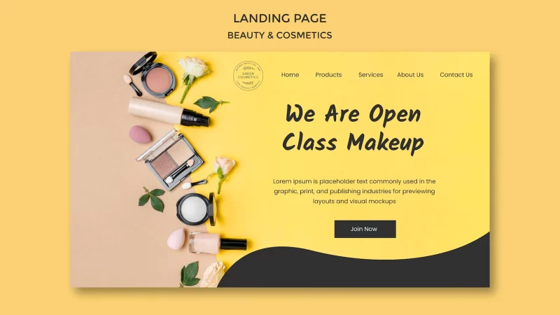 Beauty & cosmetics concept landing page template Free Psd