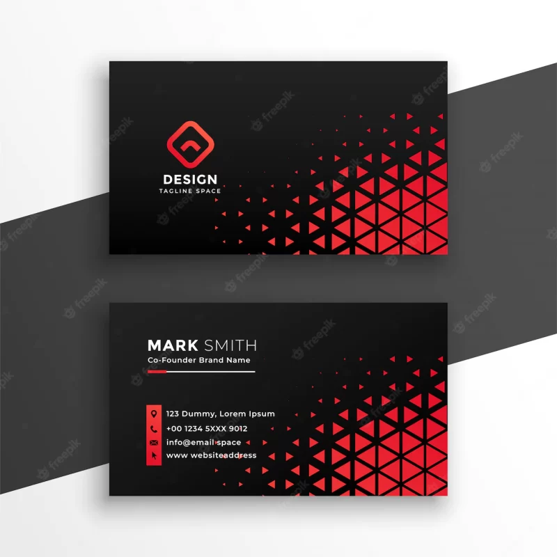 Black business card with red triangle shapes Free Vector