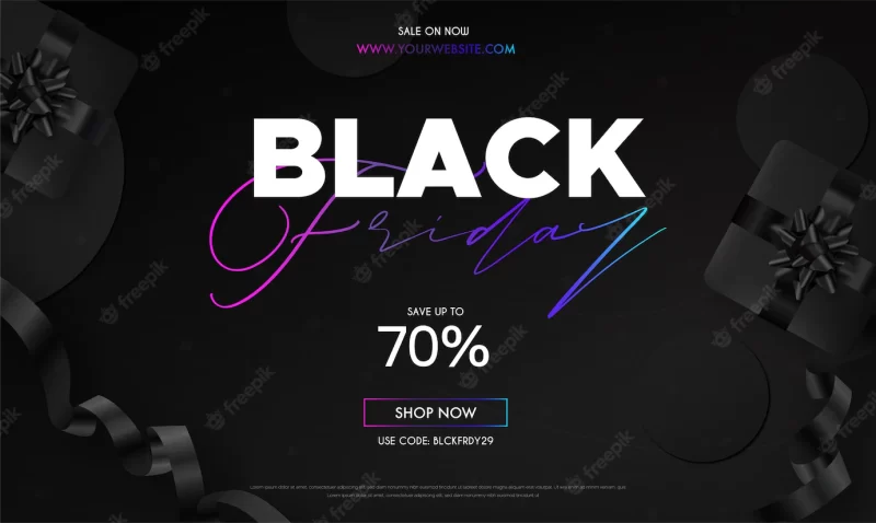 Black friday background with realistic gifts and black ribbon Free Vector