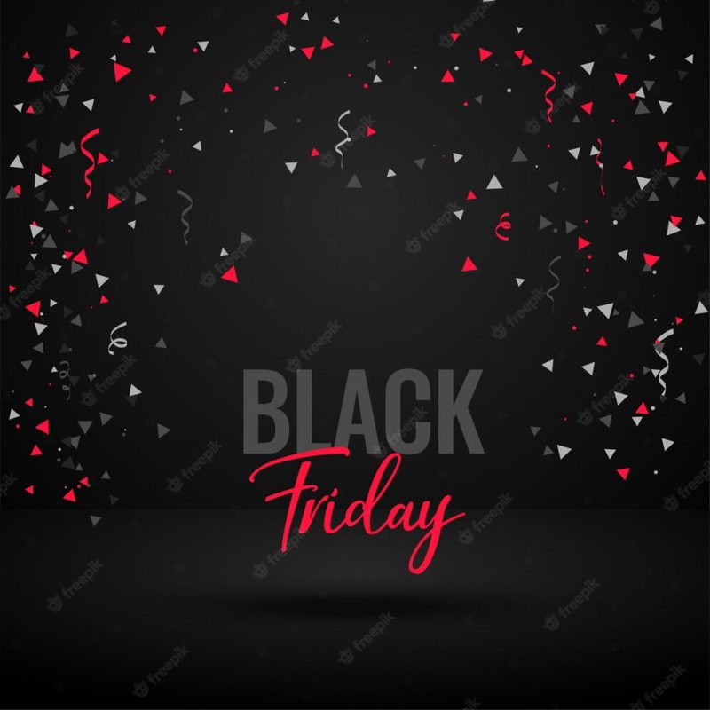 Black Friday celebration banner with confetti Free Vector