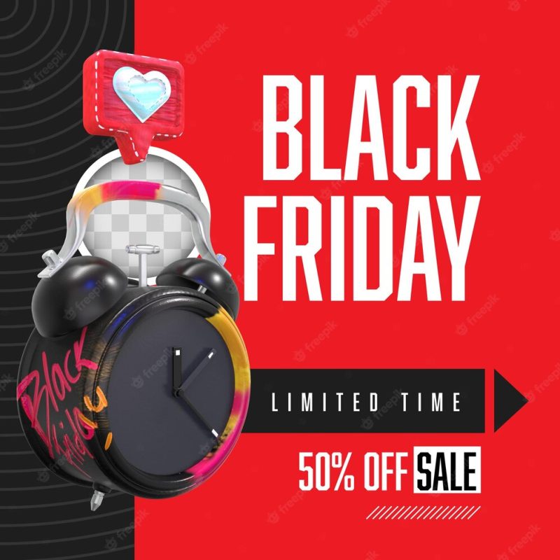 Black Friday deals banner. 3d rendering Free Psd