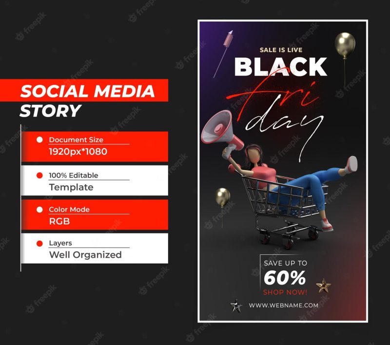 Black Friday digital concept Instagram and social media story  Premium Psd