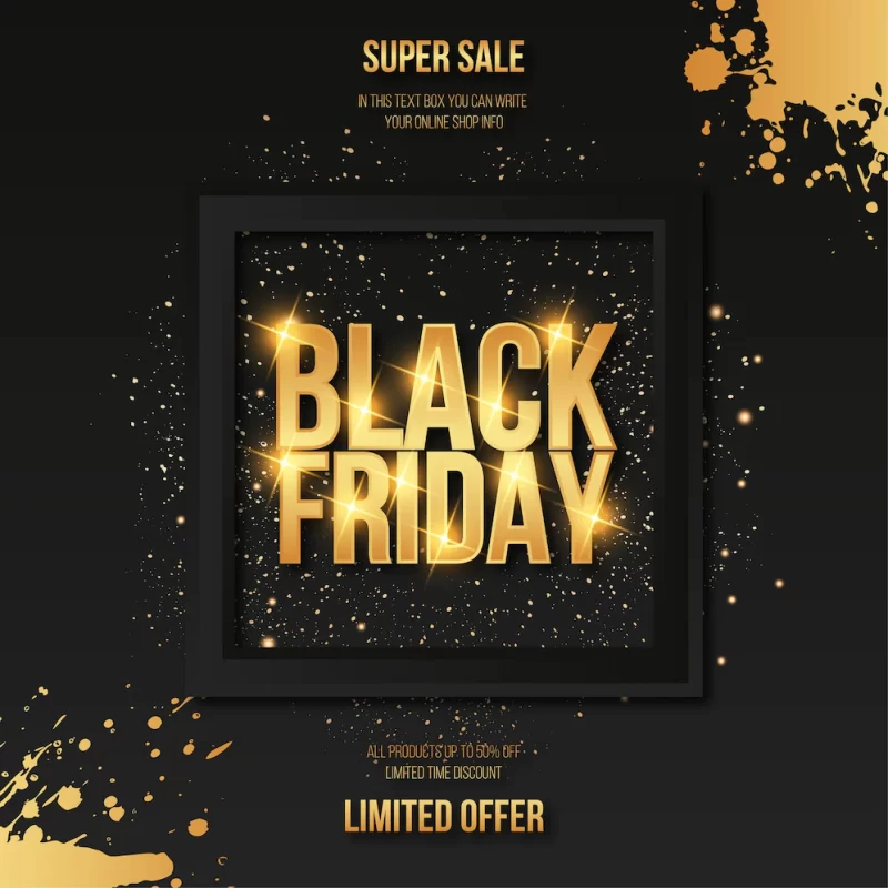 Black friday frame with golden splash background Free Vector